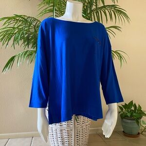 Blue long sleeve blouse with embroidered pocket